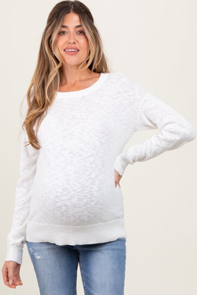 PinkBlush Ivory Oversized Slub Knit Maternity Sweater