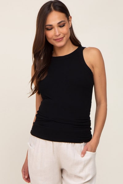 PinkBlush Black Ribbed Basic Maternity Tank Top