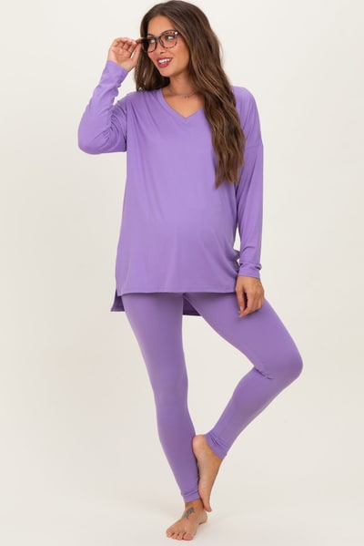 PinkBlush Lavender Brushed Knit Maternity Oversized Top and Legging Set