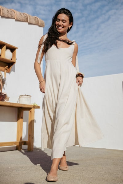 Petal & Pup Valara Tie Shoulder Maxi Dress - Oatmeal