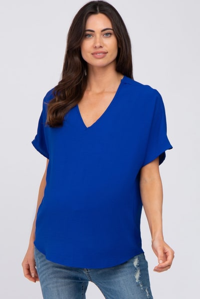 PinkBlush Royal Blue Short Sleeve Maternity Blouse