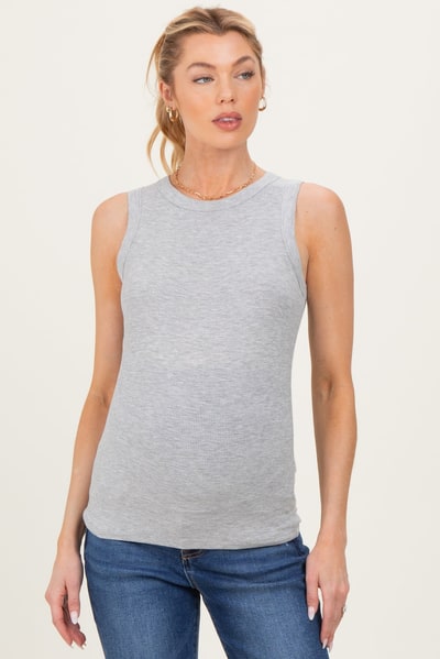 PinkBlush Heather Grey Ribbed High Neck Maternity Tank Top