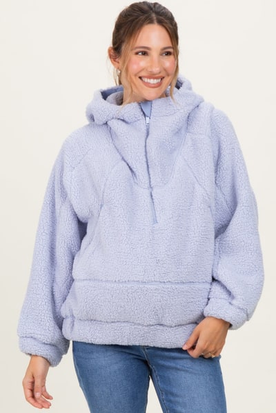 PinkBlush Lavender Faux Sherpa Quarter Zip Maternity Hoodie