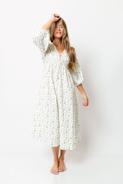 Worth Collective Hunter 100% Cotton Midi Dress in Ivory - Bump Friendly