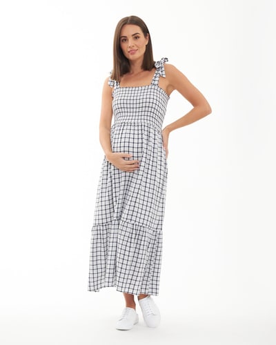 Ripe Maternity Phoebe Smocked Dress White / Navy