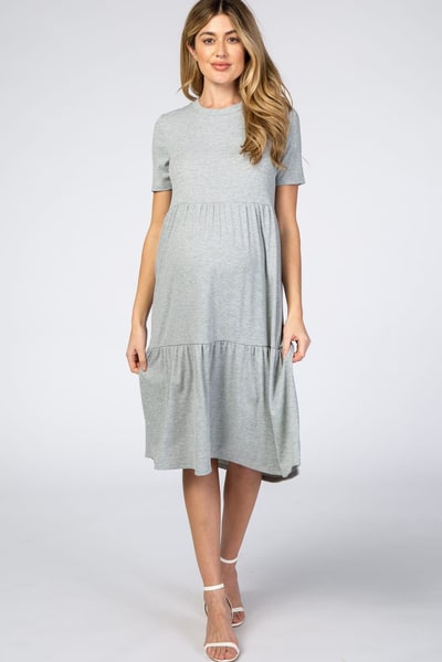 PinkBlush Heather Grey Ribbed Tiered Maternity Dress
