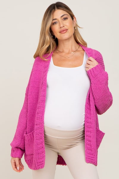 PinkBlush Fuchsia Oversized Bubble Sleeve Maternity Cardigan