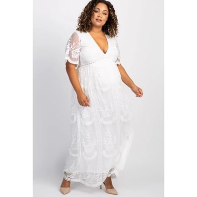 Target Pinkblush PinkBlush White Lace Mesh Overlay Plus Maternity Maxi Dress 3X