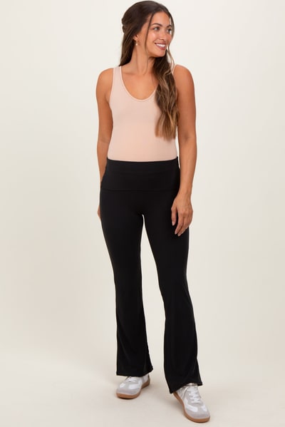 PinkBlush Black Fold Over Waistband Maternity Flared Pants