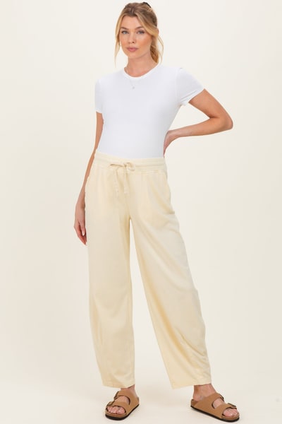PinkBlush Yellow Mineral Wash Barrel Leg Maternity Lounge Pants
