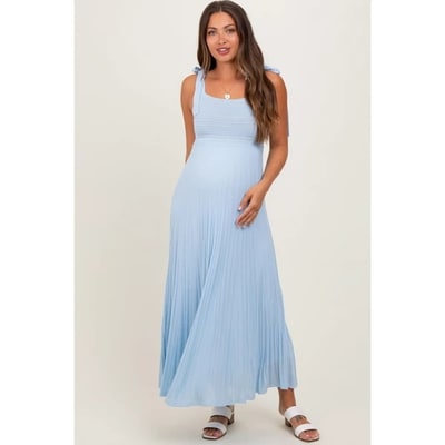 Target Pinkblush Light Blue Textured Knit Shoulder Tie Maternity Midi Dress Medium