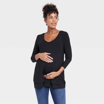 Target 3/4 Sleeve Scoop Neck Nursing Maternity T-Shirt - Isabel Maternity by Ingrid & Isabel™ Black XS: Pullover Knit Top
