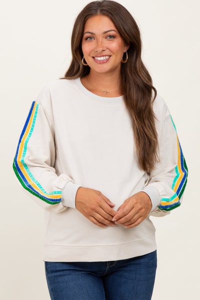 PinkBlush Taupe Mineral Wash Velvet Stripe Detail Maternity Sweatshirt