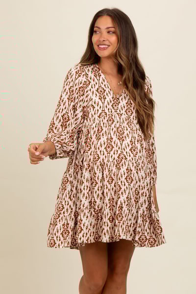 PinkBlush Cream Printed Maternity Mini Dress