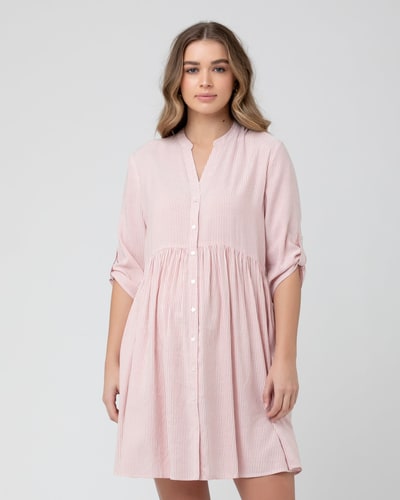 Ripe Maternity Sam Stripe Dress  Terracotta / White