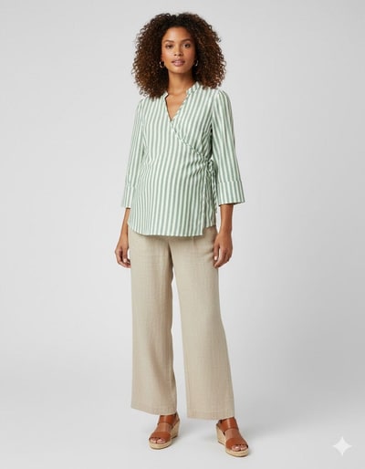 For The Creators Maternity Lia Shirt White and Green Stripe