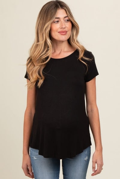 PinkBlush Black Basic Short Sleeve Maternity Top