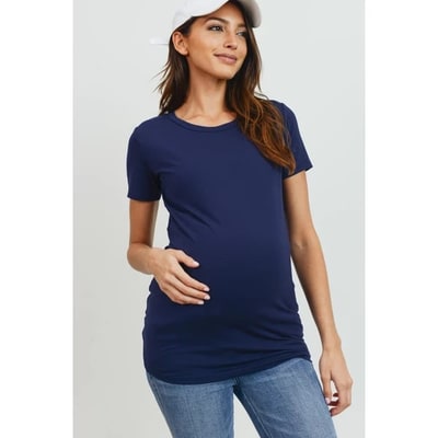 Target Hello Miz Women's Casual T-Shirt Short Sleeve Round Neck Maternity Top - Navy - Medium