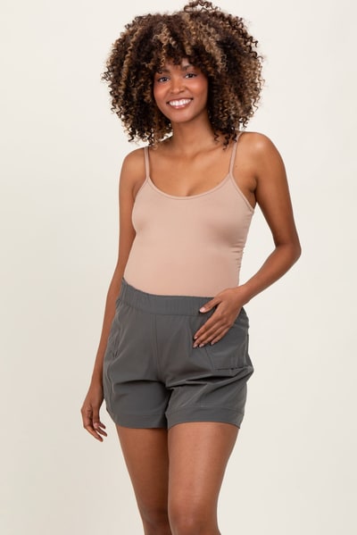 PinkBlush Olive Green Elastic Cargo Maternity Shorts