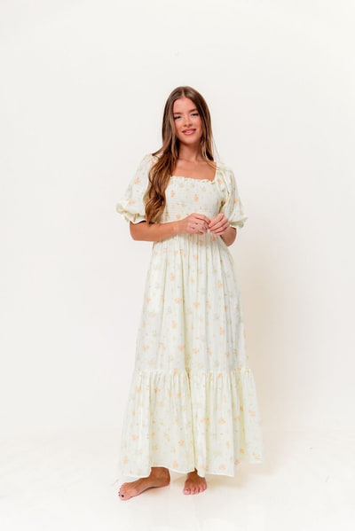 Worth Collective Livvy 100% Cotton Dress in Green (Fully Lined) - Bump Friendly