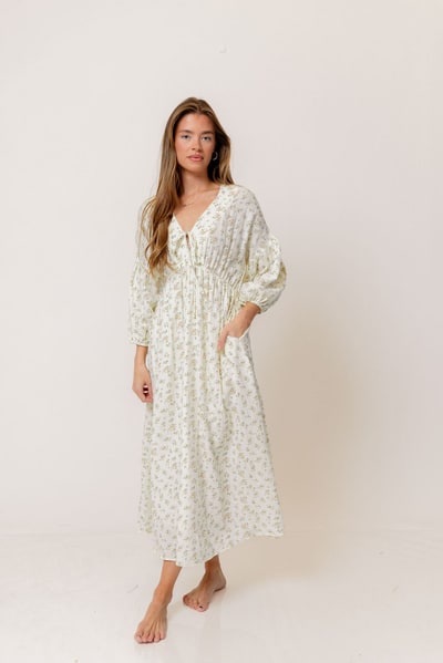 Worth Collective Hunter 100% Cotton Midi Dress in Peach - Bump Friendly