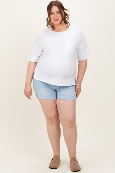 PinkBlush Light Blue Cuffed Raw Hem Maternity Plus Denim Shorts