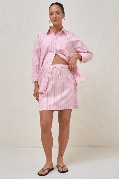 Bae the Label Stripe Theory Mini Skirt -Pink Stripe*