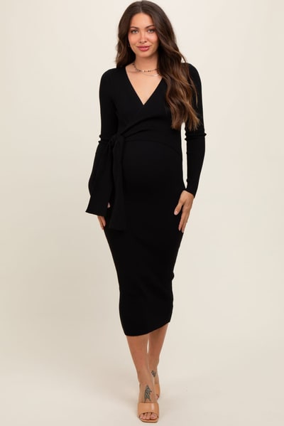 PinkBlush Black Long Sleeve Fitted Maternity Dress