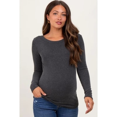Target Pinkblush Charcoal Ribbed Scoop Neck Long Sleeve Maternity Top Medium