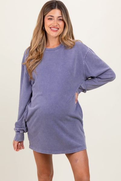 PinkBlush Light Blue Long Sleeve Oversized Sweatshirt Maternity Mini Dress