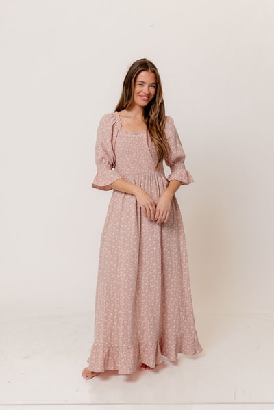 Worth Collective Sienna 100% Cotton Puff Sleeve Maxi Dress in Rose Foliage  - Bump Friendly
