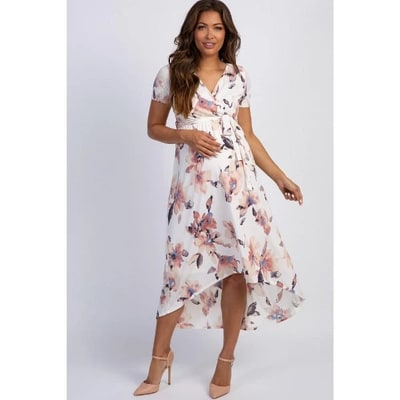 Target PinkBlush PinkBlush Ivory Watercolor Floral Hi-Low Maternity Wrap Dress Ivory Medium