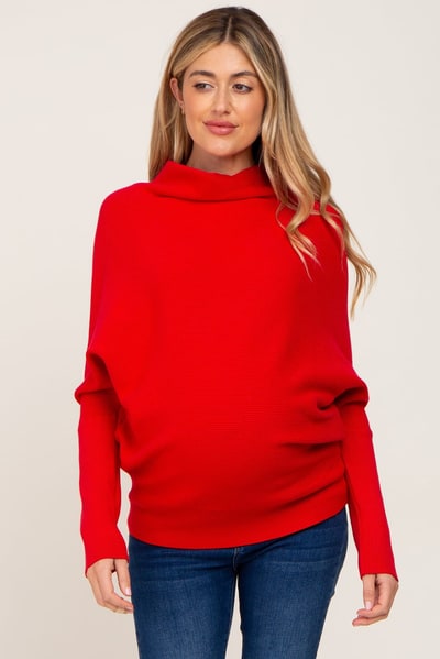 PinkBlush Red Funnel Neck Dolman Sleeve Maternity Sweater