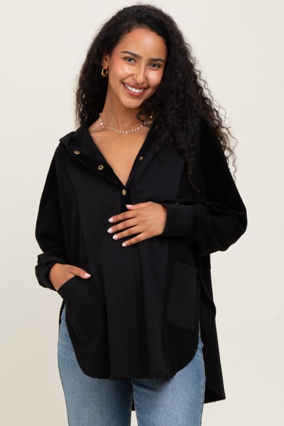 PinkBlush Black Corduroy Contrast Oversized Maternity Hoodie