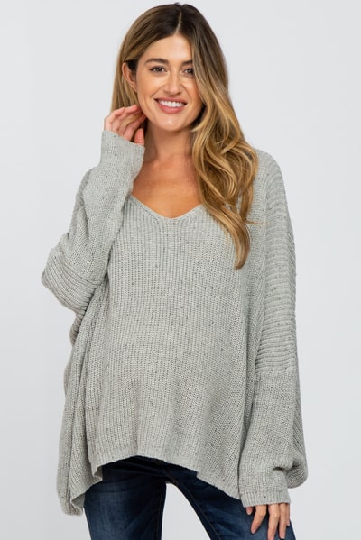 PinkBlush Grey Speckled Oversized Maternity Sweater