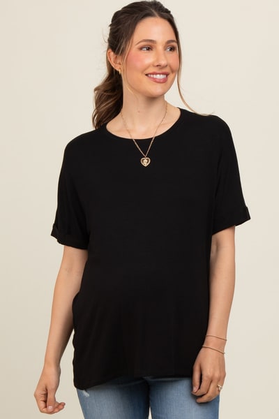 PinkBlush Black Relaxed Fit Maternity T-Shirt