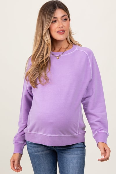 PinkBlush Lavender French Terry Vintage Wash Maternity Pullover