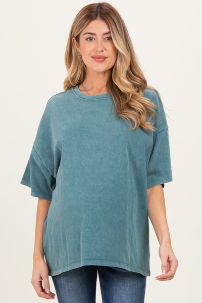 PinkBlush Dark Teal Oversized Mineral Wash Maternity T-Shirt