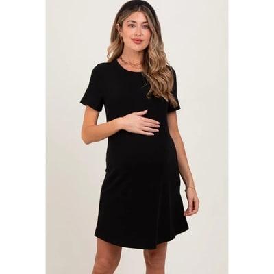 Target Pinkblush Black Ribbed Knit Basic Short Sleeve Maternity T-Shirt Dress Small