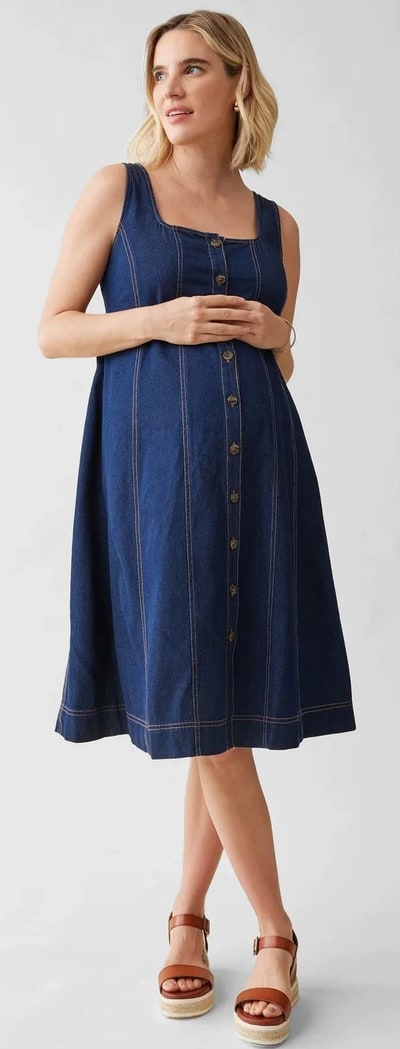 Special Addition Soft Denim Maternity Midi Dress