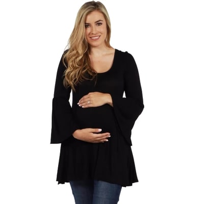 Target 24seven Comfort Apparel Maternity Long Bell Sleeve Flared Tunic Top-Black-2X