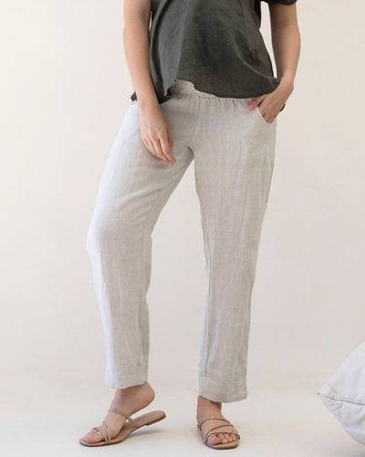 Angel Maternity Pamela Tapered Linen Maternity Pants in Sand