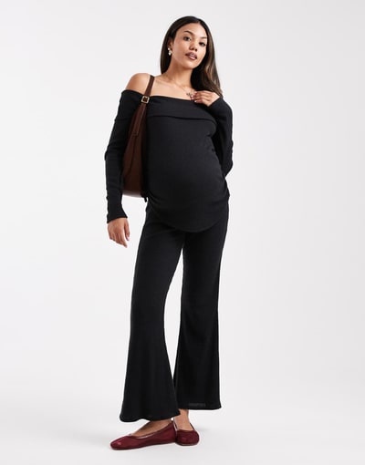 ASOS ribbed flare pants in black - part of a set