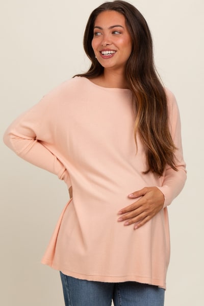 PinkBlush Peach Soft Knit Boatneck Dolman Sleeve Maternity Sweater