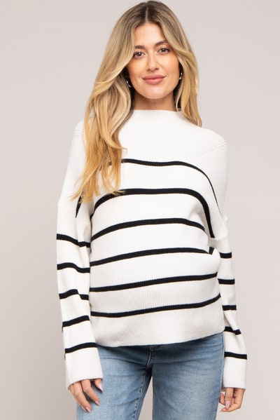 PinkBlush Ivory Striped Mock Neck Maternity Sweater
