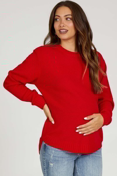 PinkBlush Red Knit Pullover Maternity Sweater
