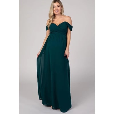 Target PinkBlush PinkBlush Forest Green Off Shoulder Chiffon Maxi Maternity Dress Forest Green X-Large