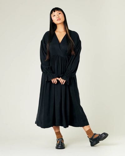 For The Creators Finley Black Cupro Wrap Dress