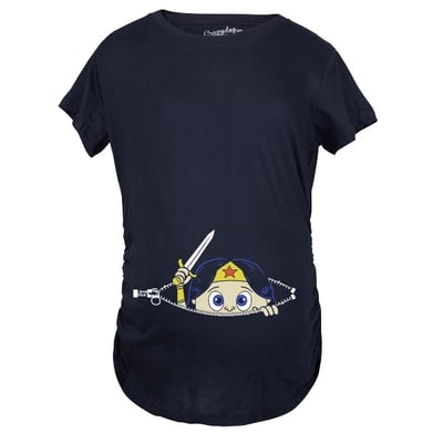 Target Maternity Peeking Women Warrior Superhero Pregnancy Shirt - Crazy Dog Maternity T Shirt Gift for Mom to be Navy M