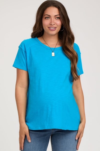 PinkBlush Blue Raw Hem Maternity Short Sleeve Top